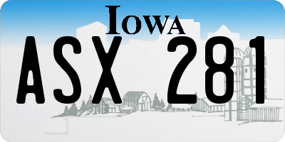 IA license plate ASX281