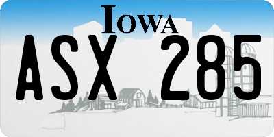 IA license plate ASX285