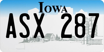IA license plate ASX287