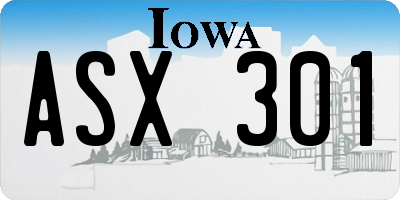 IA license plate ASX301