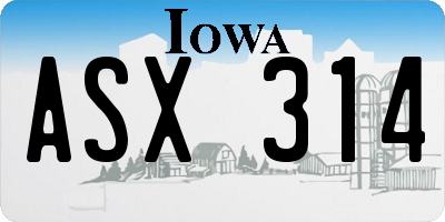 IA license plate ASX314