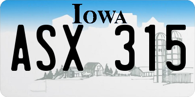 IA license plate ASX315