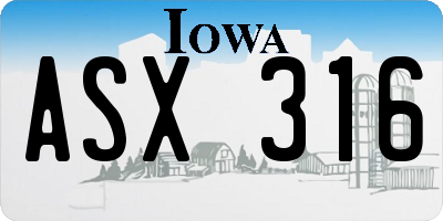 IA license plate ASX316