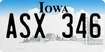 IA license plate ASX346