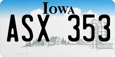 IA license plate ASX353