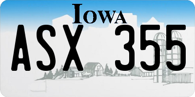IA license plate ASX355
