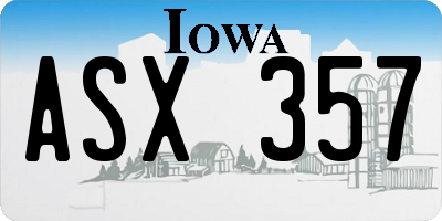 IA license plate ASX357