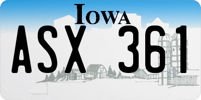 IA license plate ASX361