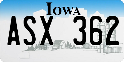 IA license plate ASX362