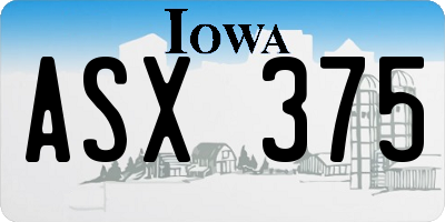IA license plate ASX375