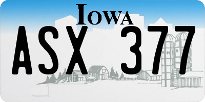 IA license plate ASX377
