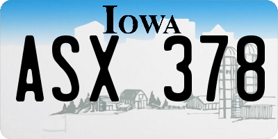 IA license plate ASX378