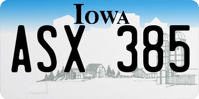 IA license plate ASX385