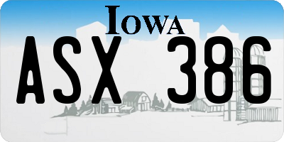 IA license plate ASX386