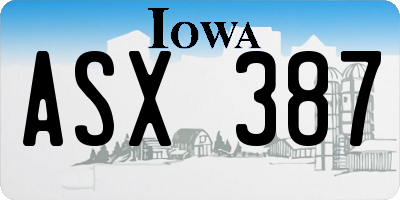 IA license plate ASX387