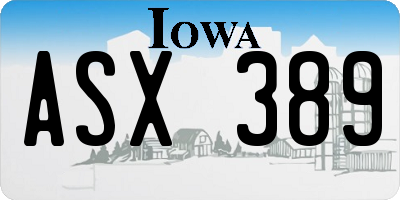 IA license plate ASX389