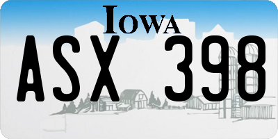IA license plate ASX398