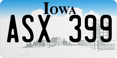 IA license plate ASX399
