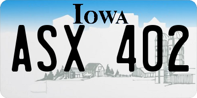 IA license plate ASX402