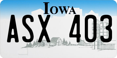 IA license plate ASX403