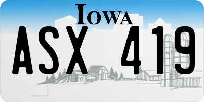 IA license plate ASX419