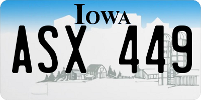 IA license plate ASX449