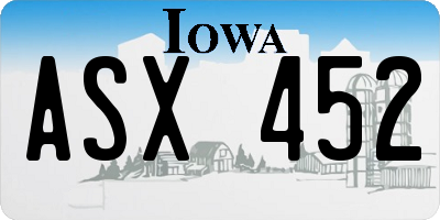 IA license plate ASX452