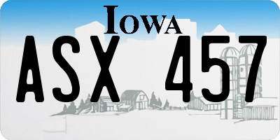 IA license plate ASX457