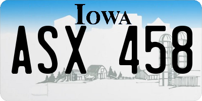 IA license plate ASX458