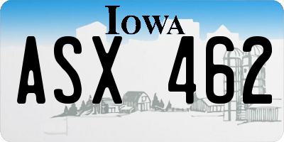 IA license plate ASX462