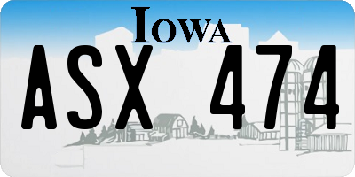 IA license plate ASX474