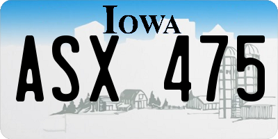 IA license plate ASX475