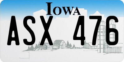 IA license plate ASX476
