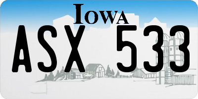 IA license plate ASX533