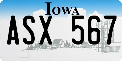 IA license plate ASX567