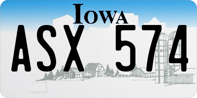 IA license plate ASX574
