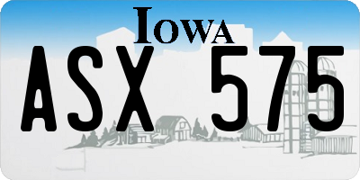 IA license plate ASX575