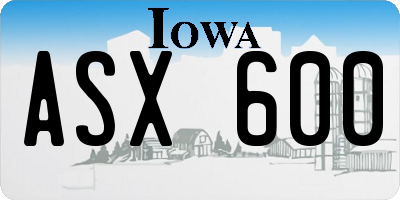 IA license plate ASX600