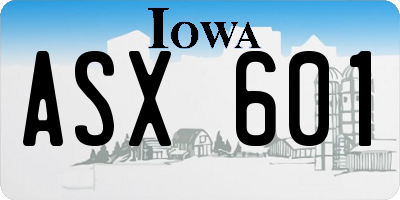 IA license plate ASX601
