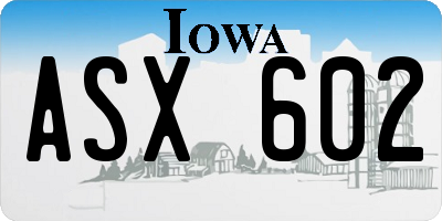 IA license plate ASX602