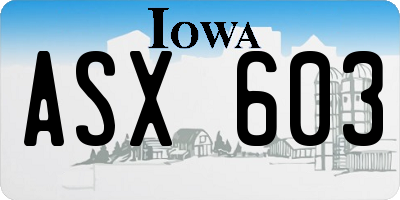 IA license plate ASX603