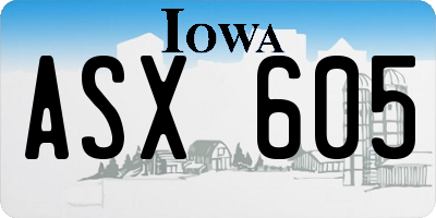 IA license plate ASX605