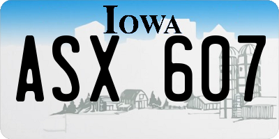 IA license plate ASX607