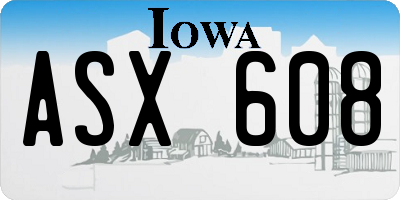 IA license plate ASX608
