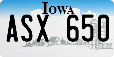 IA license plate ASX650