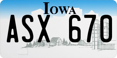 IA license plate ASX670