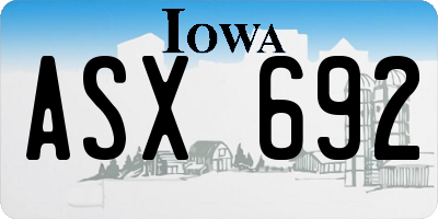 IA license plate ASX692