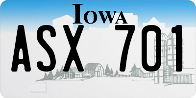 IA license plate ASX701