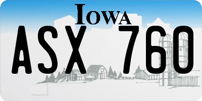 IA license plate ASX760