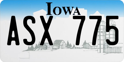 IA license plate ASX775